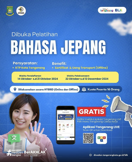 Buruan Daftar Kelas Bahasa Jepang dan Pangkas Rambut Gratis di BLK Kota Tangerang
