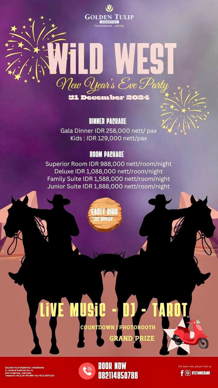 Wild West New Year's Eve Party 2025 Serunya Gala Dinner hingga Grand Prize Motor Listrik di Golden Tulip Essential Tangerang